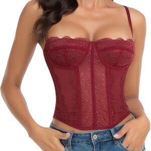 Elegant Lace Bustier in Burgundy